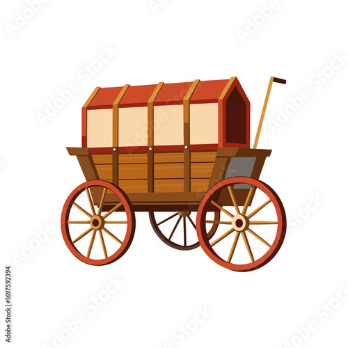 Flat vector illustration of a wooden wagon
