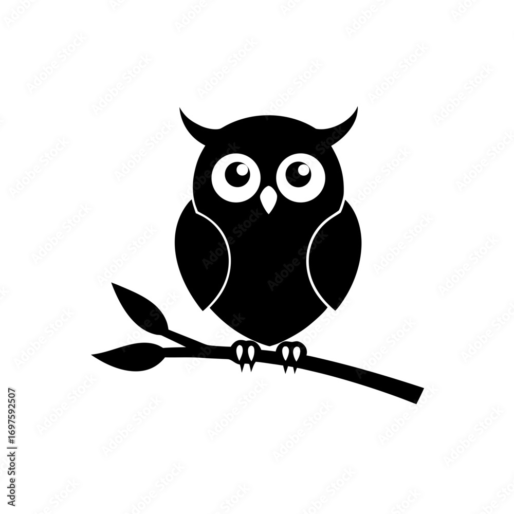 Fototapeta premium Owl perched upright kawaii vector 