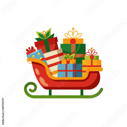 Santa christmas sledge with gift boxes