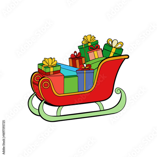 Santa christmas sledge with gift boxes