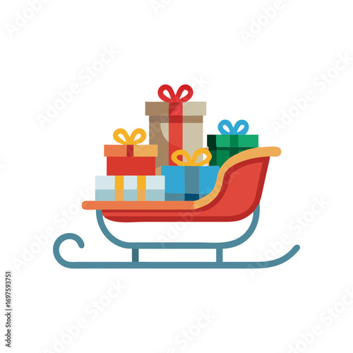 Santa christmas sledge with gift boxes