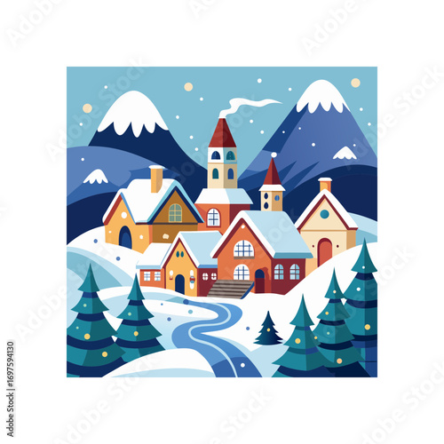 winter landscape with houses