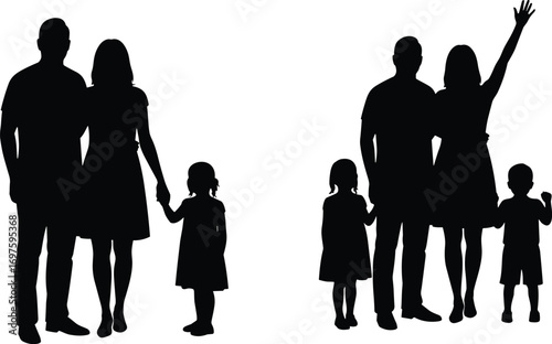 Family silhouette vector illustration, parents with children icons, mother father daughter son figures, happy family concept, parenting design, love, unity, lifestyle graphic