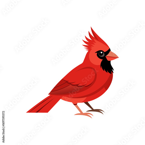 Cute red bird animal cartoon sticker vector