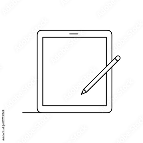 Tablet with stylus illustration in minimalist line art style vector