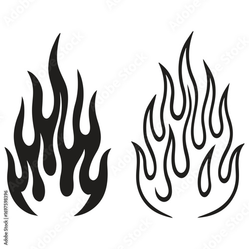 Flame silhouettes in classic 90s style, motorcycle 
and hot rod car style vector