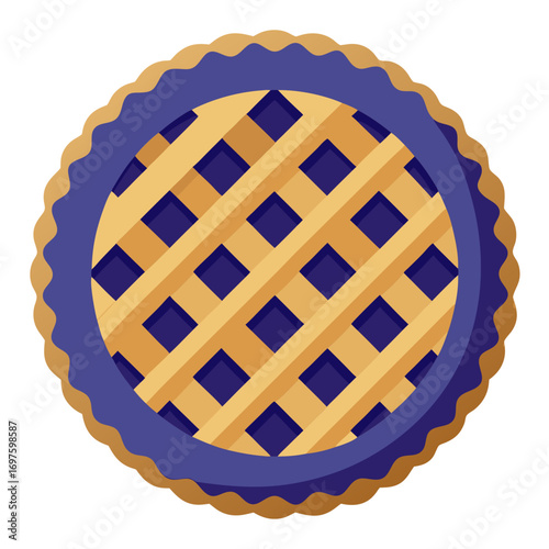 Blueberry pie with lattice crust vector on white background.