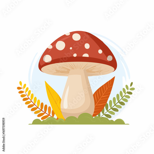 Flat vector mushroom illustration, autumn forest theme