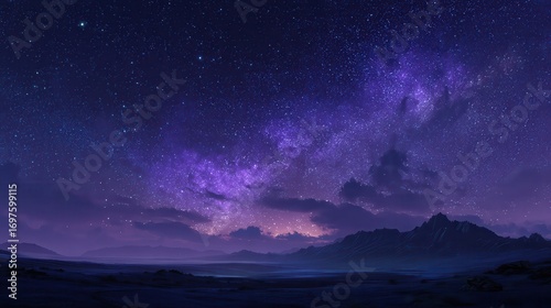 Neon Purple Alien Desert Night Sky Panorama Sci Fi Horizon Minimalist Futuristic Landscape Starry Cosmic Environment Map HDRI.
