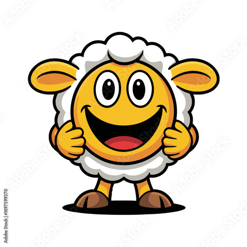 Happy cartoon sheep character smiling, representing playfulness and joy in animation style for children's visuals