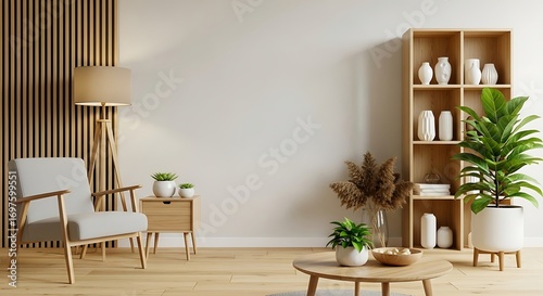 Wallpaper Mural Modern Living Room Interior with Wooden Accents, Neutral Palette, and Natural Light Torontodigital.ca