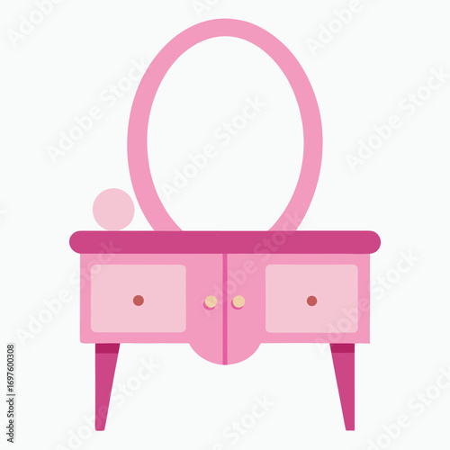 Cute pink dressing table vector on white background.