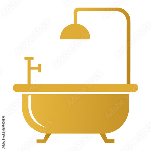 Gold fixtures and freestanding tub vector on white background.