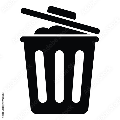 Simple black silhouette of an open trash can icon ready for disposal or deletion symbol vector