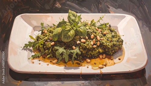 Green pesto dish with herbs