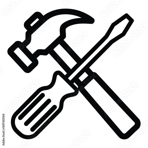 Hammer and screwdriver crossed icon symbolizing construction repair renovation and diy projects vector
