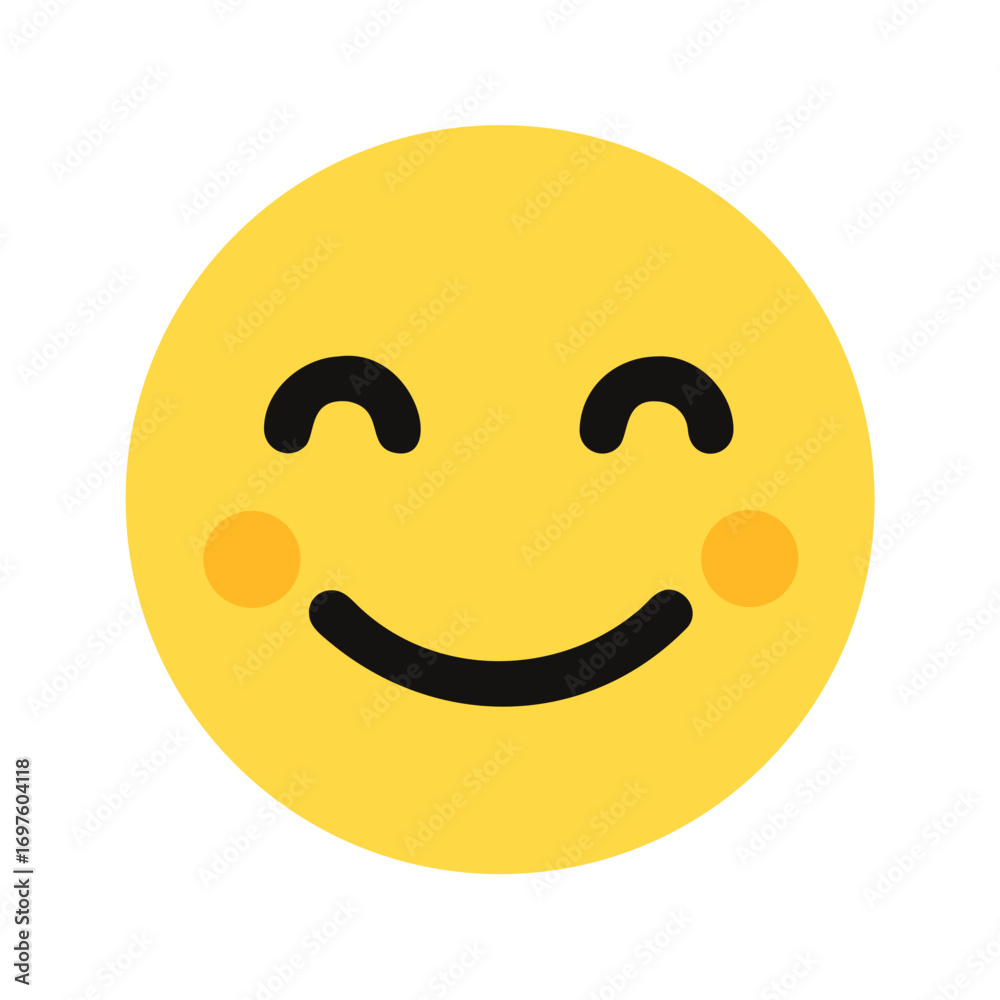 Fototapeta premium Blushing Smile Emoji Face – Cute Happy Expression Vector Icon 