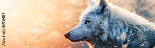 Beautiful Wolf Staring in Golden Light with Nature Background Glow