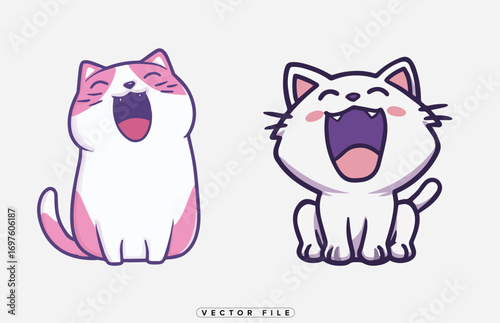 two adorable cats yawning widely showing their cute expressions