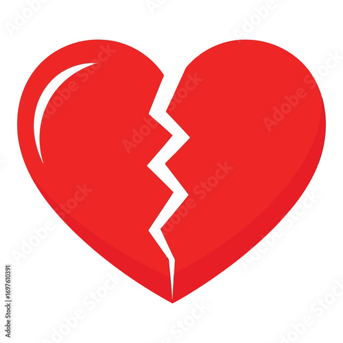 Symbol of a broken heart vivid red emotional love loss relationship sadness concept vector