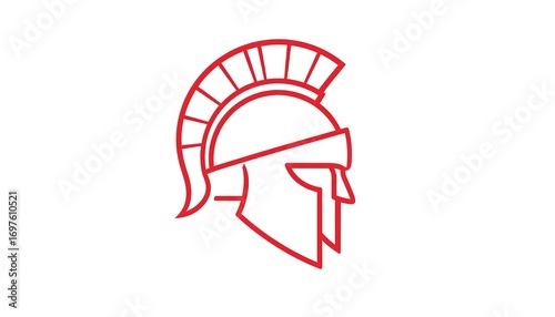 Profile view of a red spartan helmet