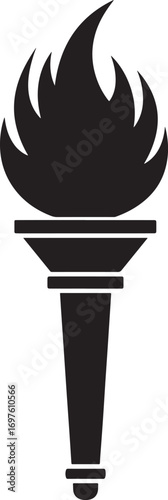 Fire torch icon, torch flame silhouette vector, burning torch silhouette icon, burning torch vector icon