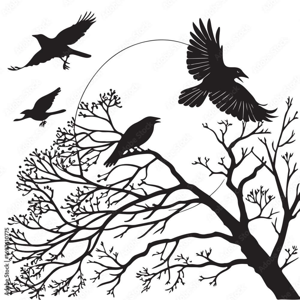 Naklejka premium birds on a branch