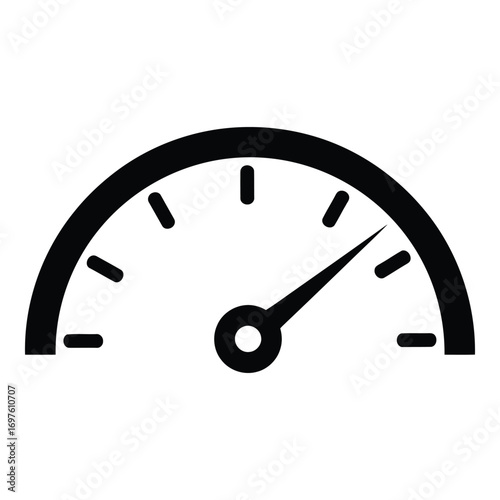 Speedometer icon indicating performance measurement and high speed with pointer on dial vector