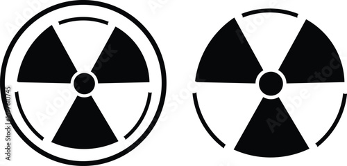 Three radiation hazard symbols showing different styles. nuclear Radiation chemical biological icon set, Toxic sign, Biohazard symbol, Vector illustration
