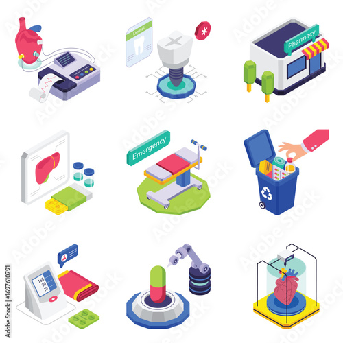 Medical Care isometric vector illustration set 4