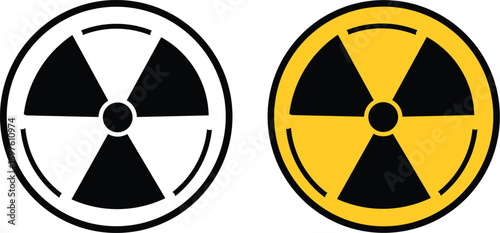 Three radiation hazard symbols showing different styles. nuclear Radiation chemical biological icon set, Toxic sign, Biohazard symbol, Vector illustration
