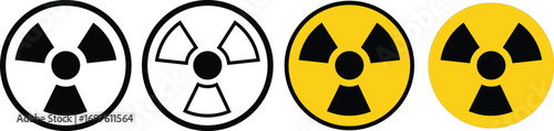 Three radiation hazard symbols showing different styles. nuclear Radiation chemical biological icon set, Toxic sign, Biohazard symbol, Vector illustration

