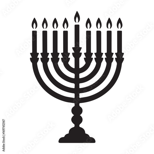 Traditional Hanukkah menorah silhouette with nine lit candles representing Jewish holiday celebration and spirituality