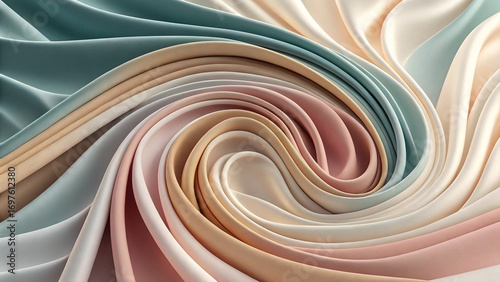 Abstract swirl of pastel colored silk fabric with soft folds and gentle waves