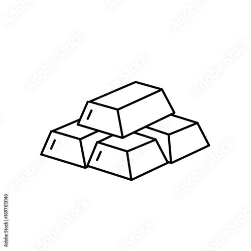 This minimalist line art illustration depicts a stack of shiny gold ingots, symbolizing wealth, financial success, and valuable investment opportunities.