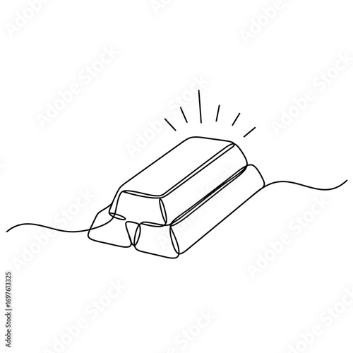 A stylish continuous line art illustration features three shining gold bars, symbolizing prosperity, investment, and the inherent value of precious metals.