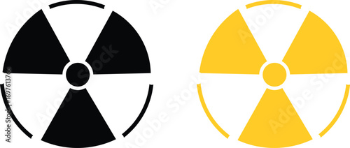 Radiation warning sign icons. Set of radiation hazard signs. Three radiation hazard symbols showing different styles. Vector illustration
