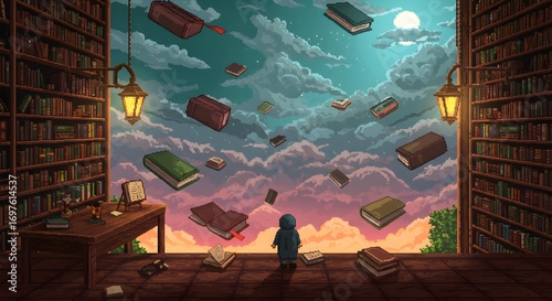 Epic Pixel Art Fantasy Scene of Medieval Fortress with Gods and Mythical Elements