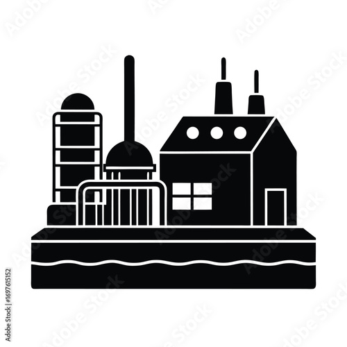 Wastewater treatment plant illustration on white background