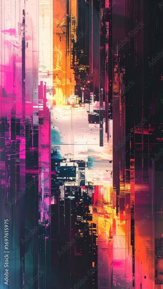 Obraz premium Vibrant Abstract Digital Art with Bold Colors and Dynamic Lines