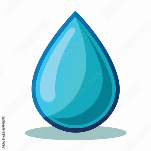 Glossy Aqua Water Drop with Highlight 3D Style Vector Graphic