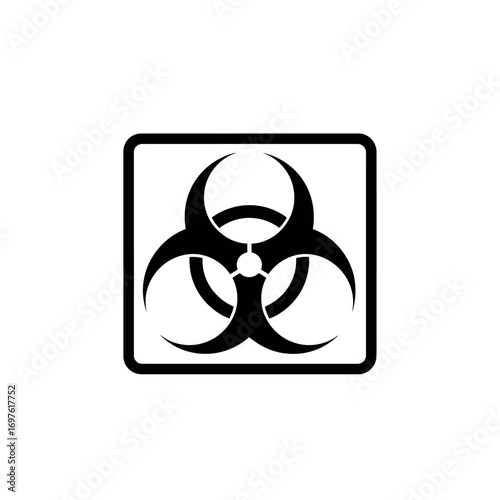 Black biohazard symbol icon in a square frame, representing biological danger and hazardous materials.