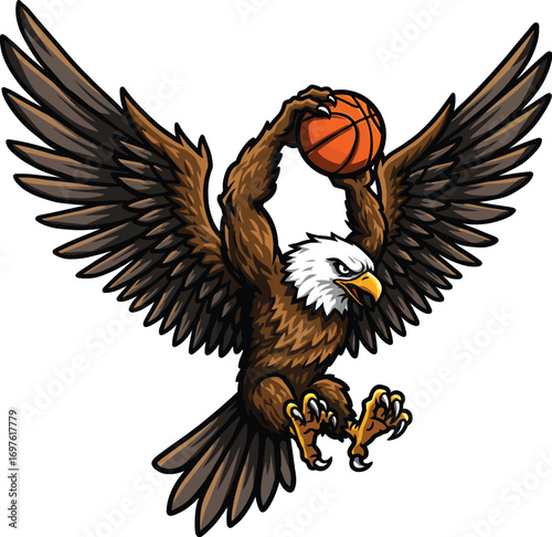 Fierce Eagle Mascot Dunking Basketball Vector Sports Logo Illustration

