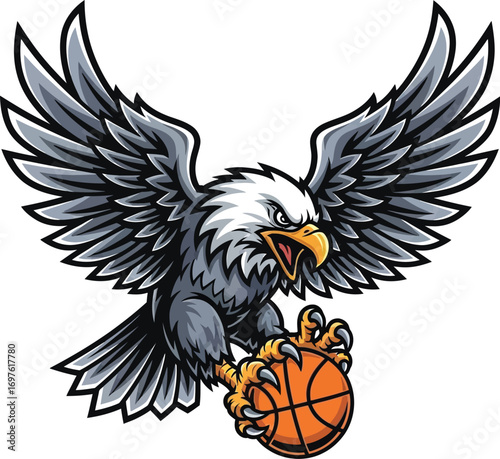 Fierce Eagle Mascot Dunking Basketball Vector Sports Logo Illustration

