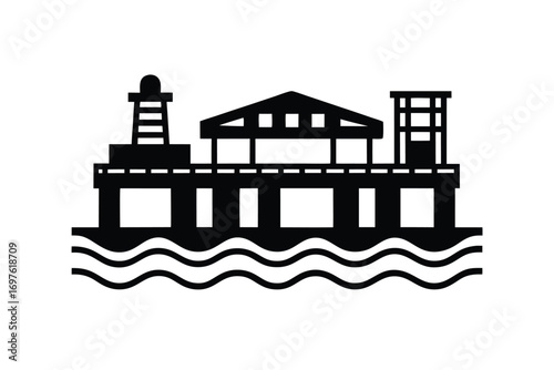Coastal engineering design elements on white background