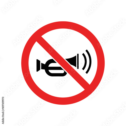 A red circle with a diagonal line through it, indicating no honking or use of a horn.