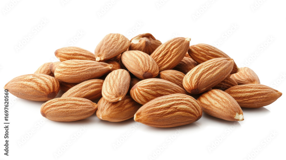 Fototapeta premium Almonds seeds group isolated on a white background