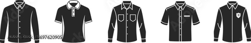 Black Silhouettes of Various Collared Shirts for Men clothing apparel