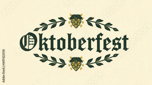Oktoberfest Typography Sticker with Beer and Pretzel Icons – German Festival Label Vector