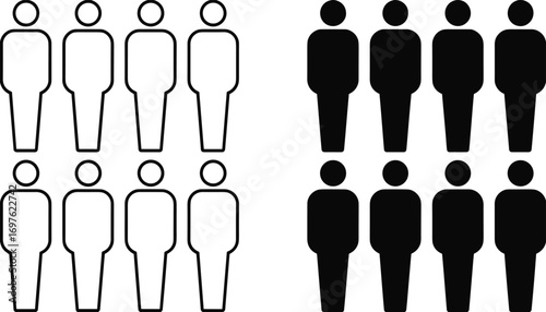 Group of People Icons Outline and Solid Fill crowd figures